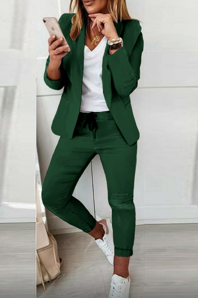 Elegant trousers and blazer set Estrena, green - Trending Products