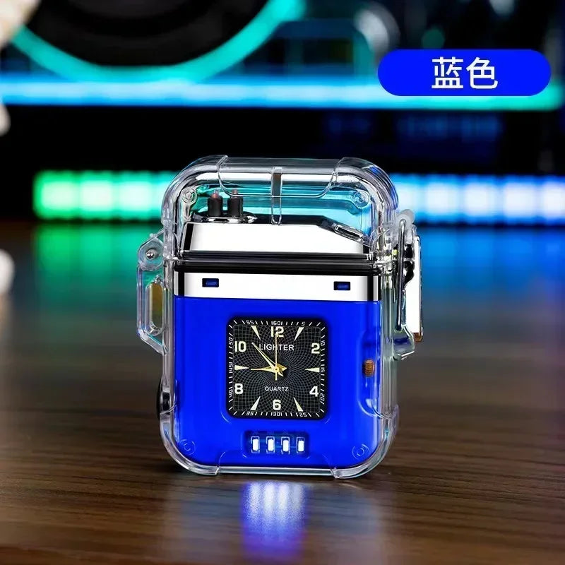 2023 New Waterproof Watch Lighter Windproof USB Plasma Rechargeable Lighter Outdoor Portable Cigarette Lighter Men's Watch Gift