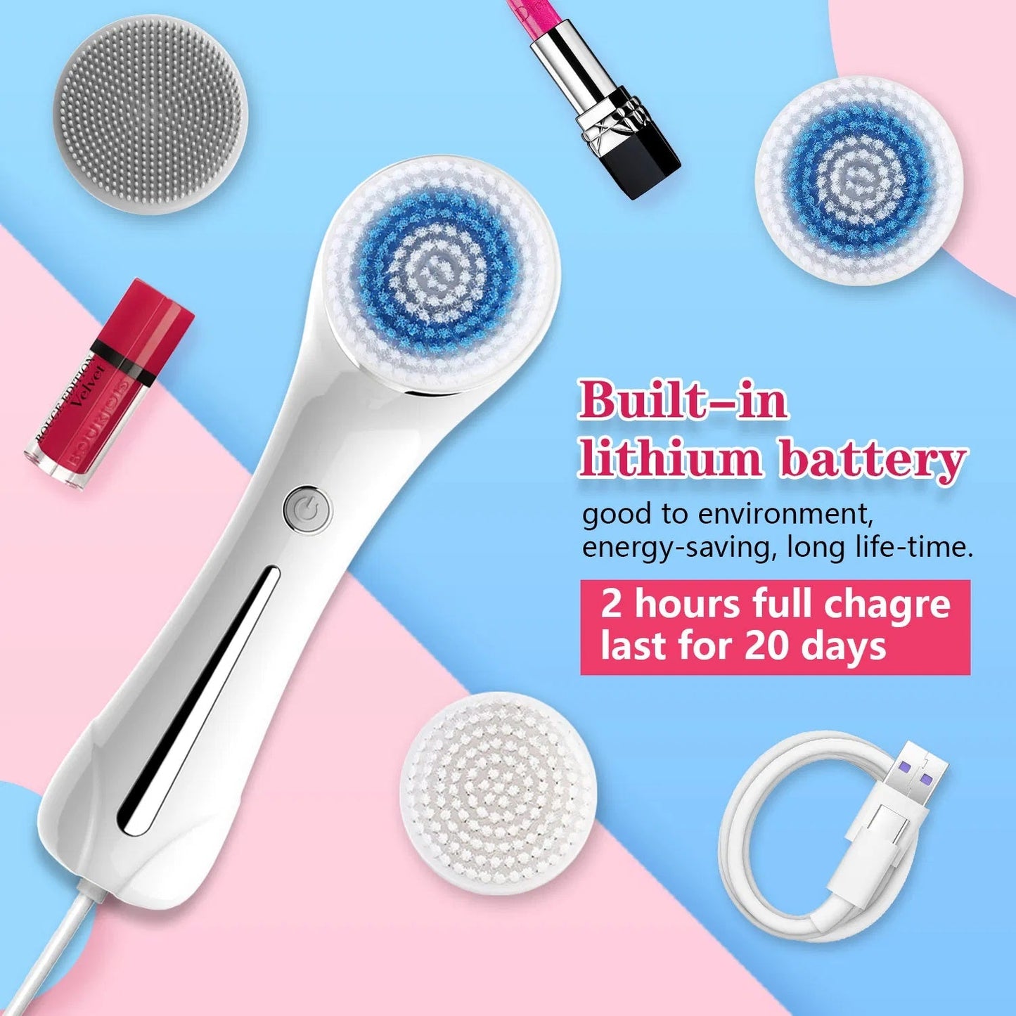 Facial Cleansing Brush, Brush For Exfoliating, IPX7 Waterproof 3 In 1 - Trending Products