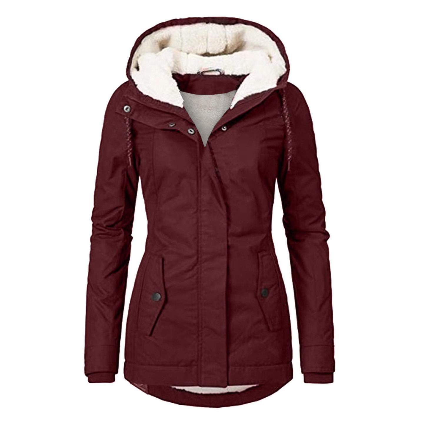 Winter Hooded Solid Color Fleece Jacket for Women – Warm Buckle & Zip-Up Casual Jacket with Pockets - Trending Products