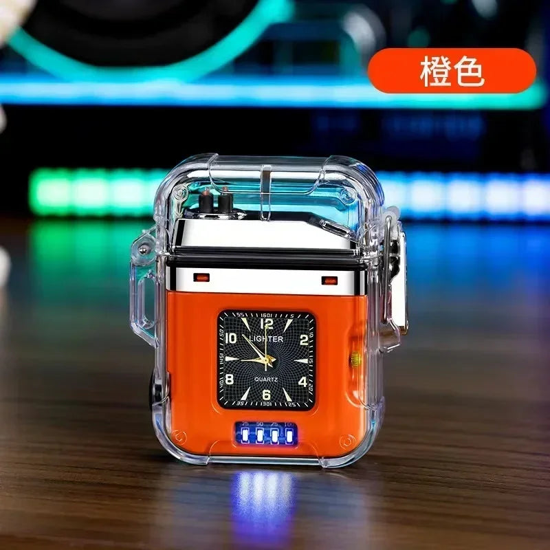 2023 New Waterproof Watch Lighter Windproof USB Plasma Rechargeable Lighter Outdoor Portable Cigarette Lighter Men's Watch Gift