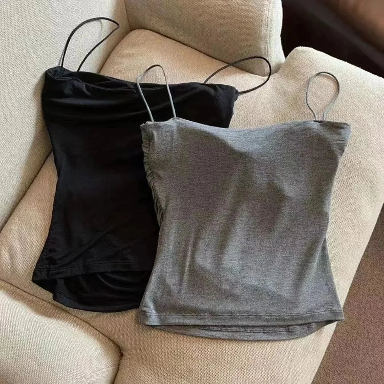 Trendy Women’s Korean Style Halter Top with Built-In Bra – Stretchy Casual Summer Tank