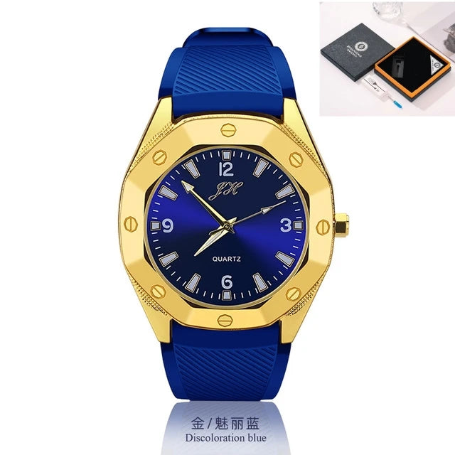 Windproof USB Rechargeable Watch Lighter – Multifunctional Metal Wristwatch with Replaceable Tungsten Wire, Creative Men’s Gift