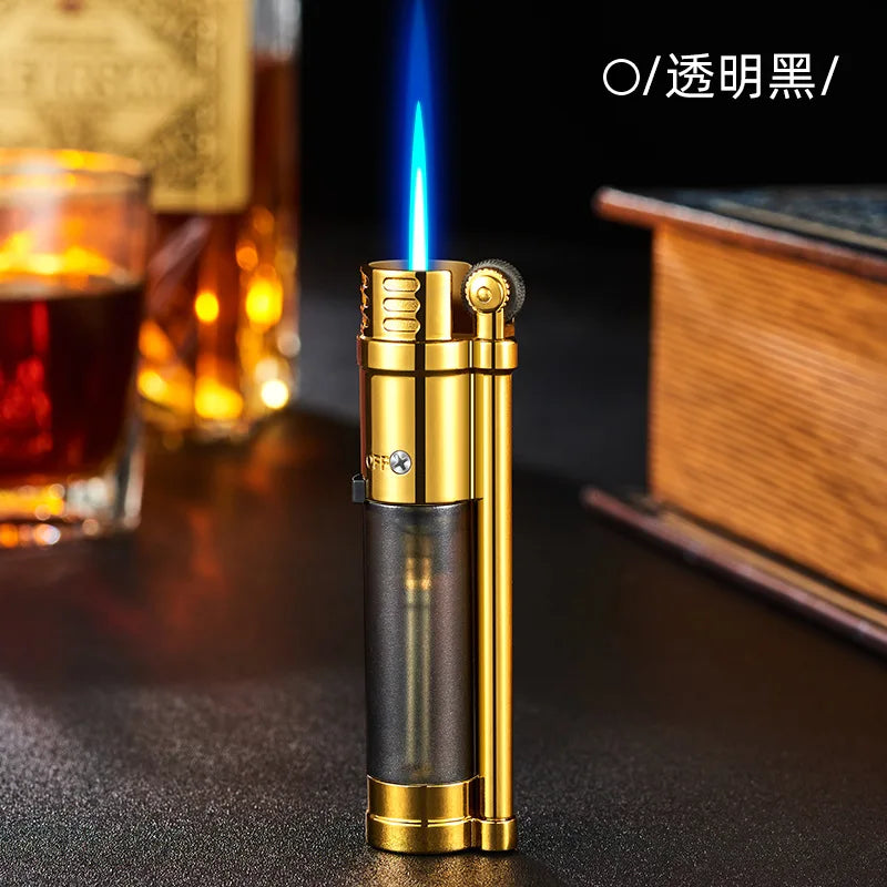 I New Metal Transparent Air Warehouse Windproof Direct Charge Lighter Creative Small Blue Flame Butane Gas Inflatable Lighter
