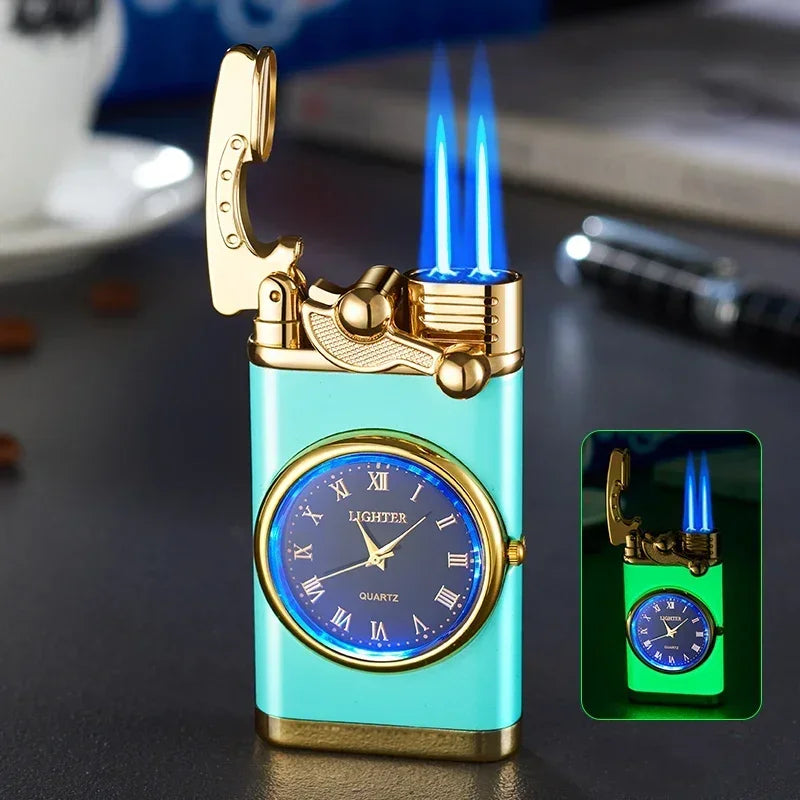 Windproof Gas Lighter Wrist Watch Cigar Lighter Outdoors Jet Double Tube Lighters Gadgets for Men Cigarette Accessories Fires