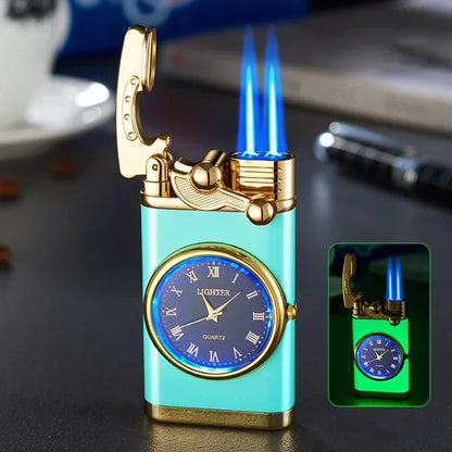 Windproof Gas Lighter Wrist Watch Cigar Lighter Outdoors Jet Double Tube Lighters Gadgets for Men Cigarette Accessories Fires