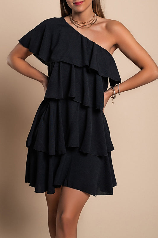 Elegant mini dress with ruffles Liona, black - Trending Products 