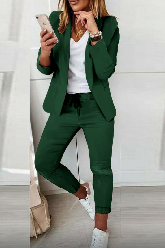 Elegant trousers and blazer set Estrena, green - Trending Products 