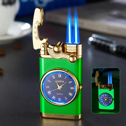 Windproof Gas Lighter Wrist Watch Cigar Lighter Outdoors Jet Double Tube Lighters Gadgets for Men Cigarette Accessories Fires