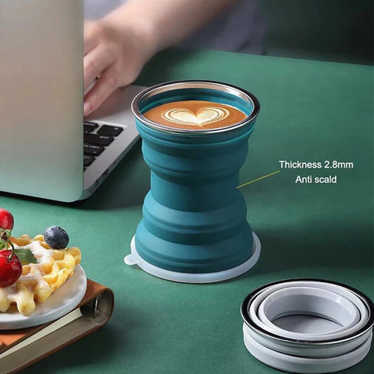 1PC Portable Silicone Cup Foldable Camping Hiking Folding Cups Travel Mug Heat Resistant Collapsible Water Cups with Lid Lanyard