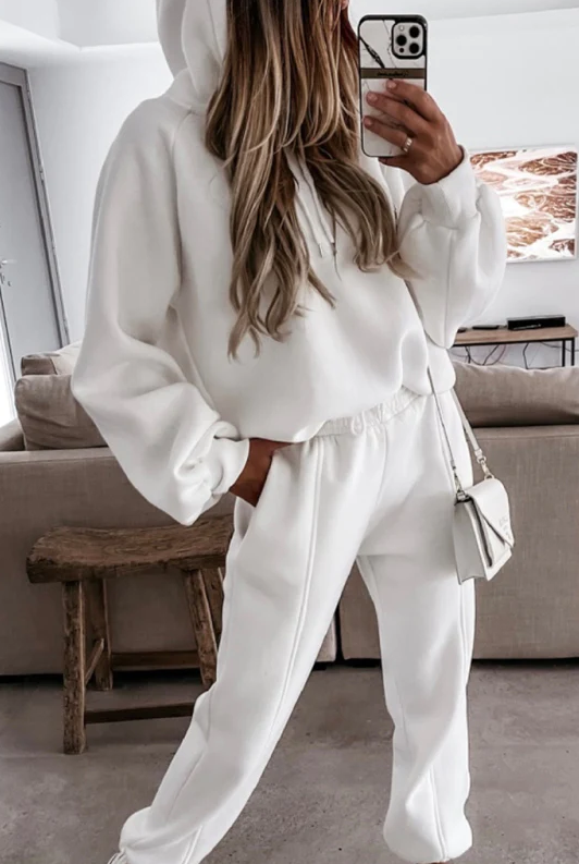 Cotton tracksuit set, white - Trending Products 