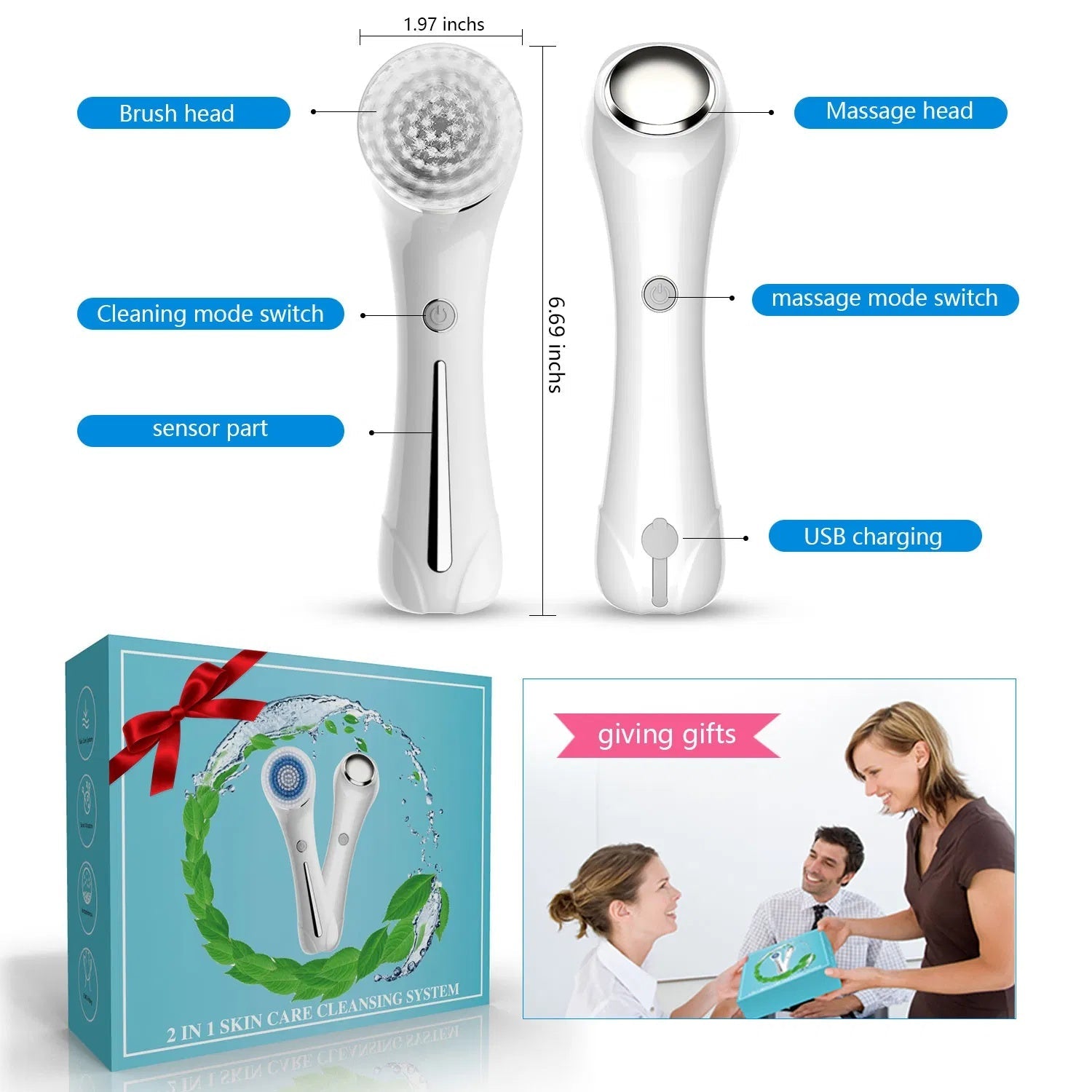 Facial Cleansing Brush, Brush For Exfoliating, IPX7 Waterproof 3 In 1 - Trending Products 