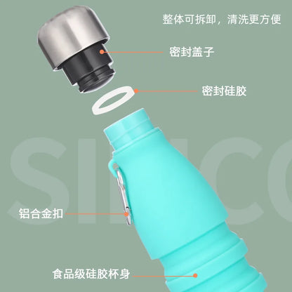Silicone Foldable Water Bottle for Sports Reusable Leakproof Water Bottle with Carabiner Collapsible Water Bottle Dropshipping