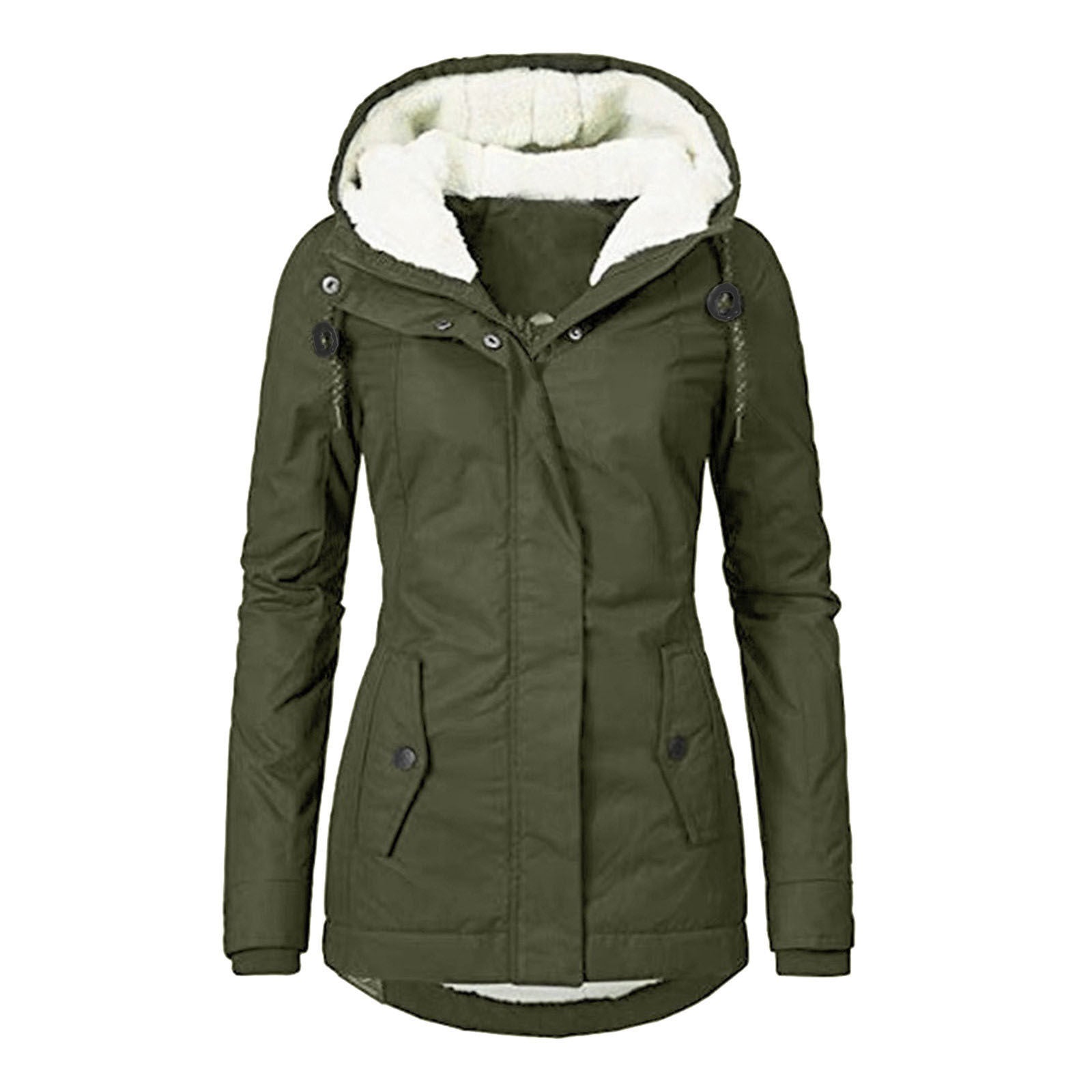 Winter Hooded Solid Color Fleece Jacket for Women – Warm Buckle & Zip-Up Casual Jacket with Pockets - Trending Products 