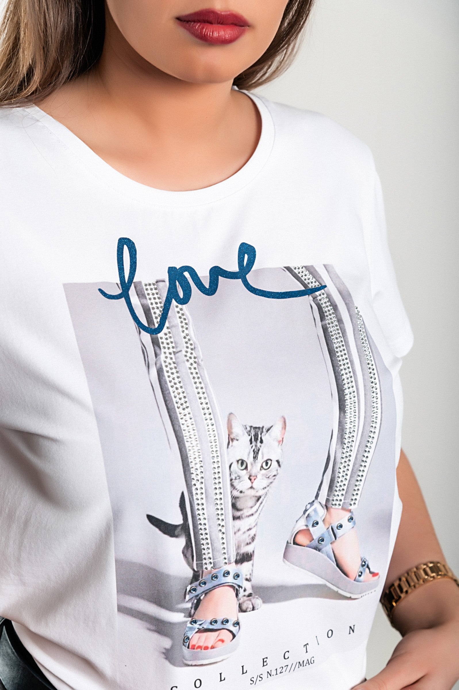 T-shirt with short sleeves and decorative details Hidalgo, white - Trending Products 