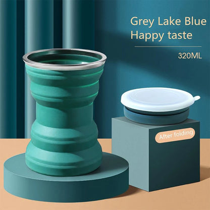 1PC Portable Silicone Cup Foldable Camping Hiking Folding Cups Travel Mug Heat Resistant Collapsible Water Cups with Lid Lanyard