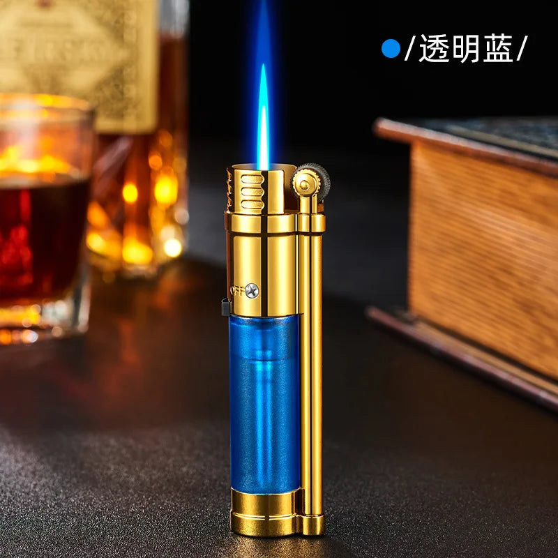 I New Metal Transparent Air Warehouse Windproof Direct Charge Lighter Creative Small Blue Flame Butane Gas Inflatable Lighter