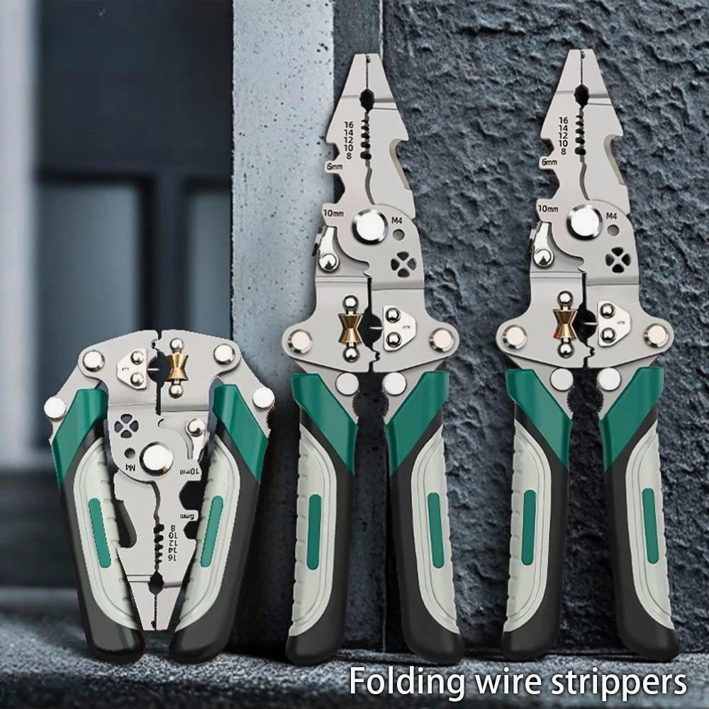 Foldable Wire Stripper with Pulley Design – Multi-Function Electrician Wire Splitter & Crimping Pliers