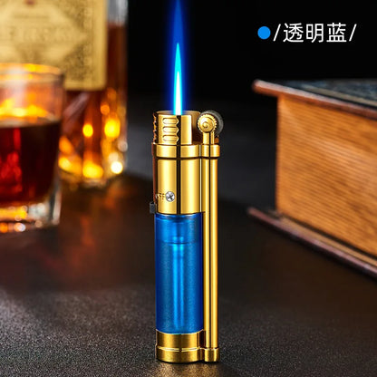I New Metal Transparent Air Warehouse Windproof Direct Charge Lighter Creative Small Blue Flame Butane Gas Inflatable Lighter