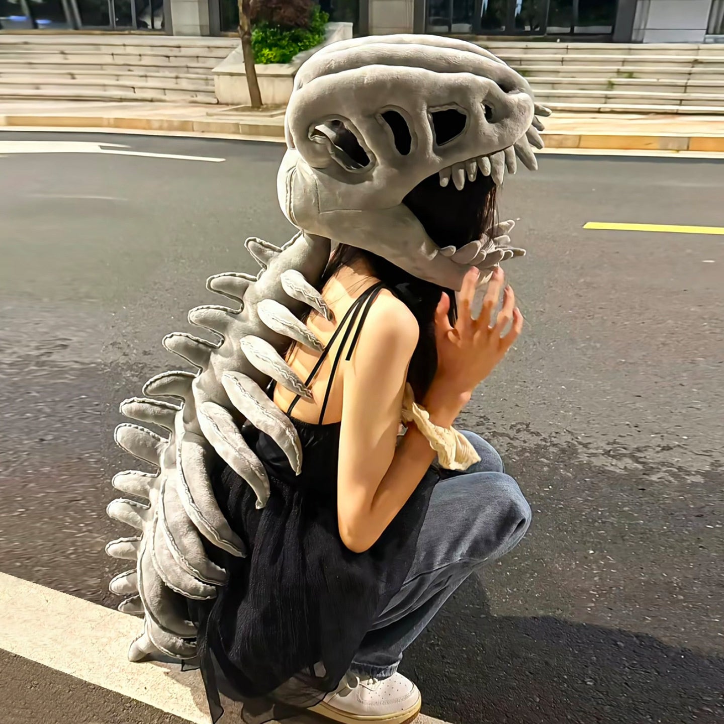 Exoskeleton Dinosaur Plush Hat – Cute Skeleton Headgear Gift for Adults and Kids