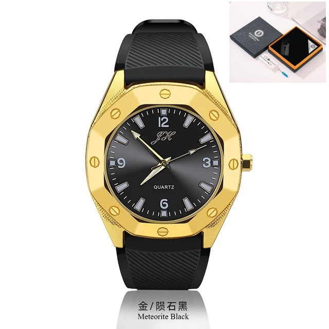 Windproof USB Rechargeable Watch Lighter – Multifunctional Metal Wristwatch with Replaceable Tungsten Wire, Creative Men’s Gift