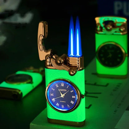 Windproof Gas Lighter Wrist Watch Cigar Lighter Outdoors Jet Double Tube Lighters Gadgets for Men Cigarette Accessories Fires