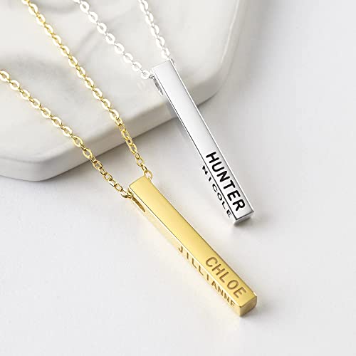 Personalized Mother Necklace, 4 Side Bar Necklace, Kids Names Necklace - Trending Products 