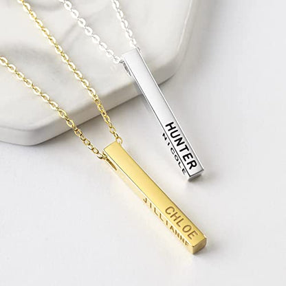Personalized Mother Necklace, 4 Side Bar Necklace, Kids Names Necklace - Trending Products 