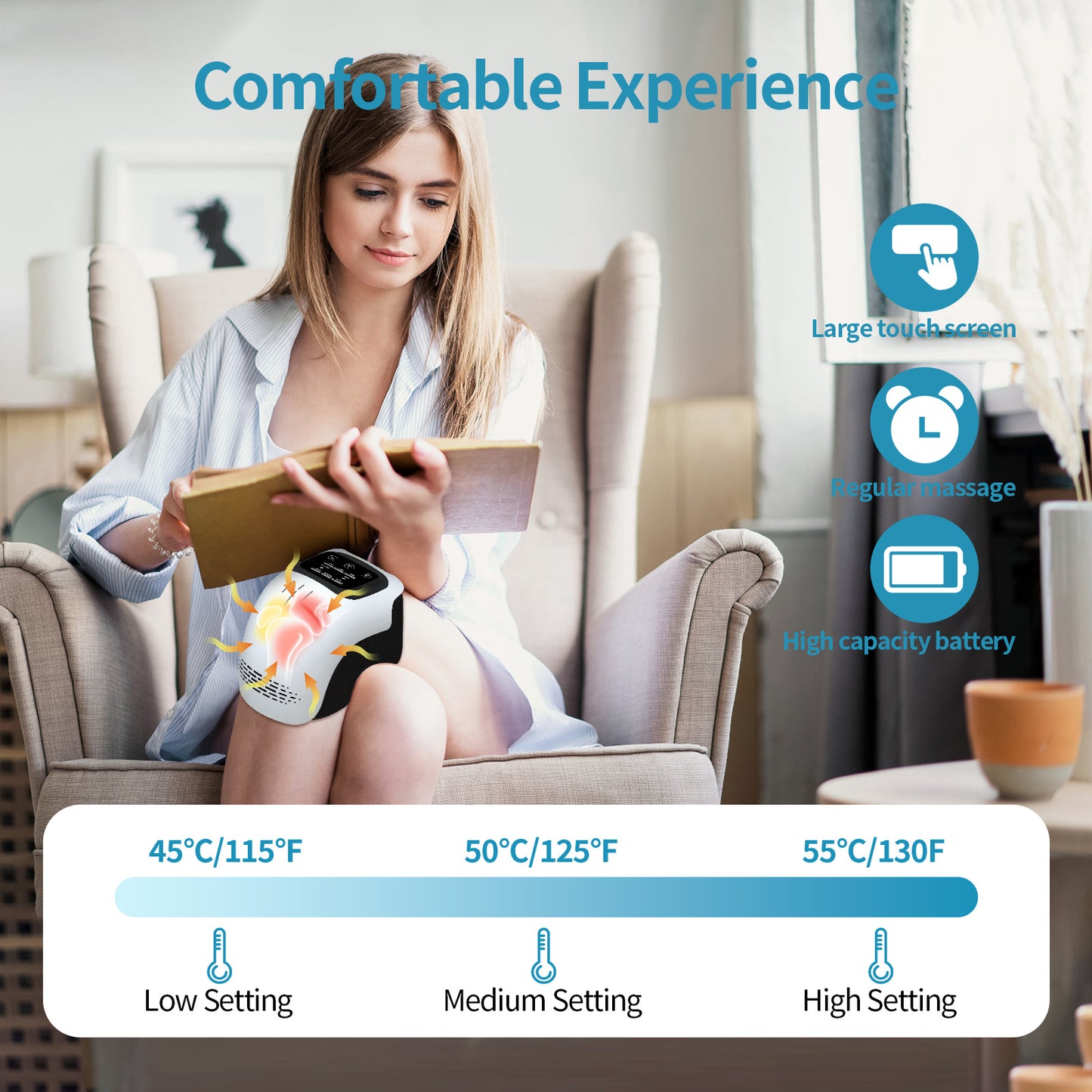 Intelligent Electric Knee Massager with Heat, Vibration & Infrared Therapy – Rechargeable Pain Relief for Joint Care at Home