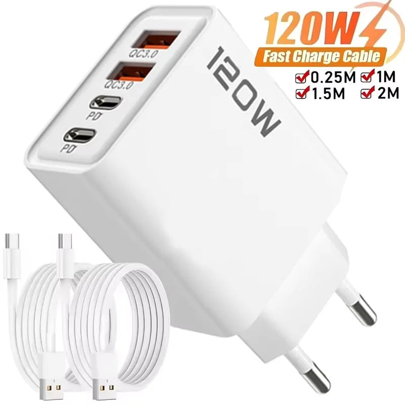 Total 120W Phone Charger Fast Charging Quick Charger PD USB Type C Wall Adapter For iPhone 16 15 Xiaomi 14 Huawei Redmi Oneplus
