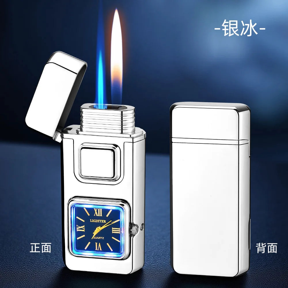 True Watch Voice Controlled Ignition Dual Fire Butane Gas Lighter Visual Gas Window Open Flame Charge Jet Flame Electric Lighter