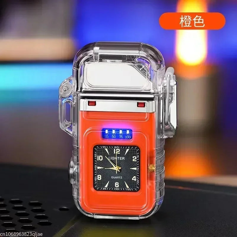2023 New  Waterproof Watch Lighter Windproof USB Plasma Rechargeable Lighter Outdoor Portable Cigarette Lighter Men's Watch Gift