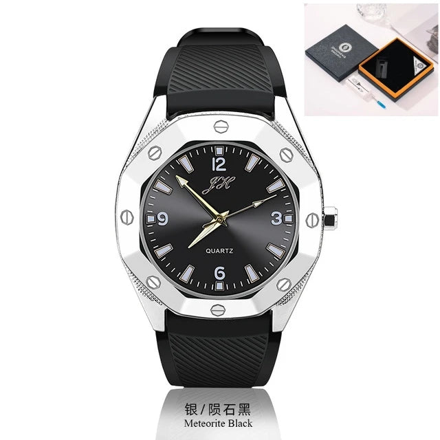 Windproof USB Rechargeable Watch Lighter – Multifunctional Metal Wristwatch with Replaceable Tungsten Wire, Creative Men’s Gift