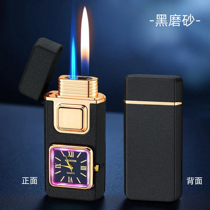True Watch Voice Controlled Ignition Dual Fire Butane Gas Lighter Visual Gas Window Open Flame Charge Jet Flame Electric Lighter