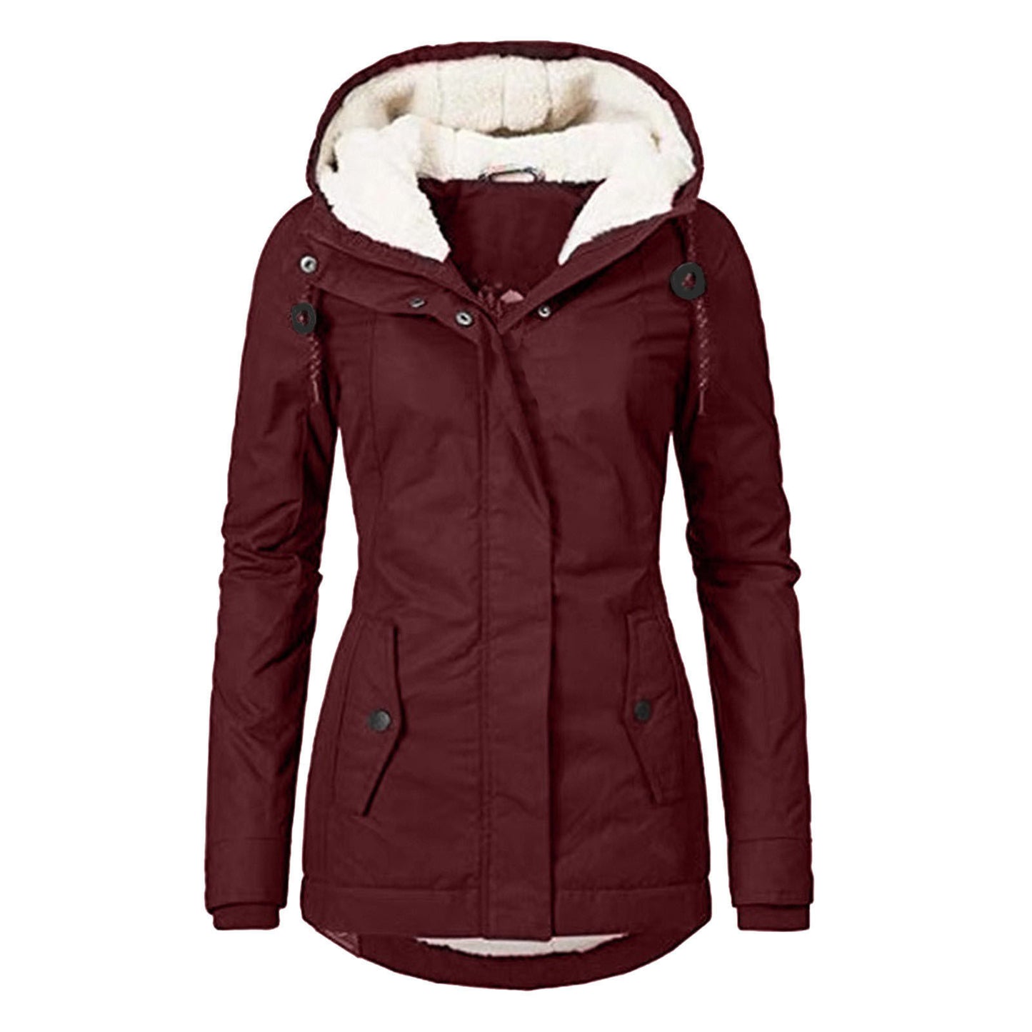 Winter Hooded Solid Color Fleece Jacket for Women – Warm Buckle & Zip-Up Casual Jacket with Pockets - Trending Products 