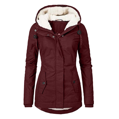 Winter Hooded Solid Color Fleece Jacket for Women – Warm Buckle & Zip-Up Casual Jacket with Pockets - Trending Products 