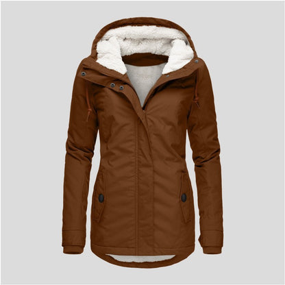 Winter Hooded Solid Color Fleece Jacket for Women – Warm Buckle & Zip-Up Casual Jacket with Pockets - Trending Products 