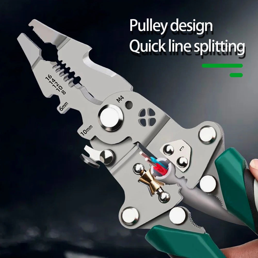 Foldable Wire Stripper with Pulley Design – Multi-Function Electrician Wire Splitter & Crimping Pliers