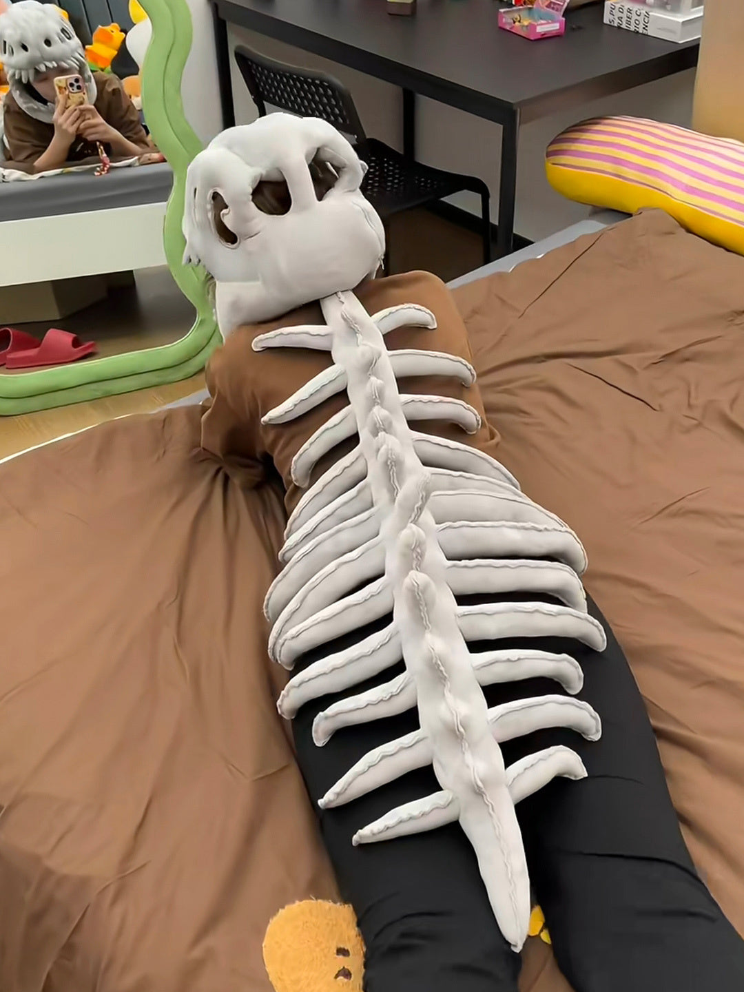 Exoskeleton Dinosaur Plush Hat – Cute Skeleton Headgear Gift for Adults and Kids