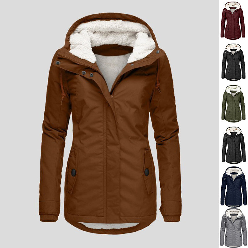 Winter Hooded Solid Color Fleece Jacket for Women – Warm Buckle & Zip-Up Casual Jacket with Pockets - Trending Products 