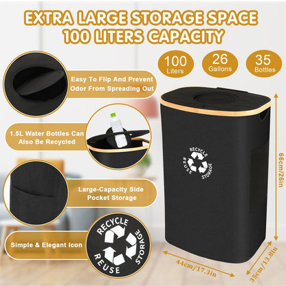 XL Pfandflaschen-Sammelbehälter mit Deckel – Faltbarer Recycling-Korb für die Küche