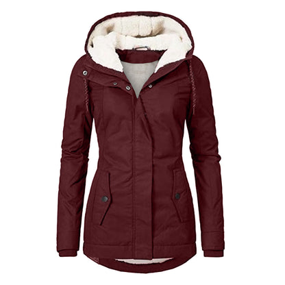 Winter Hooded Solid Color Fleece Jacket for Women – Warm Buckle & Zip-Up Casual Jacket with Pockets - Trending Products 