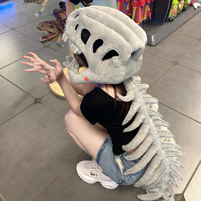 Exoskeleton Dinosaur Plush Hat – Cute Skeleton Headgear Gift for Adults and Kids