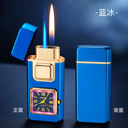 True Watch Voice Controlled Ignition Dual Fire Butane Gas Lighter Visual Gas Window Open Flame Charge Jet Flame Electric Lighter