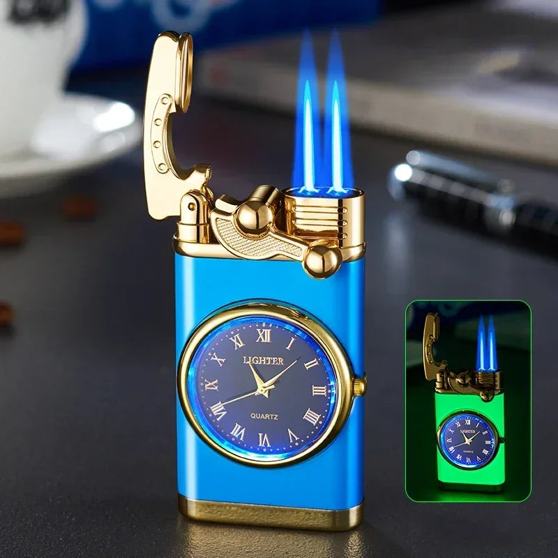 Windproof Gas Lighter Wrist Watch Cigar Lighter Outdoors Jet Double Tube Lighters Gadgets for Men Cigarette Accessories Fires