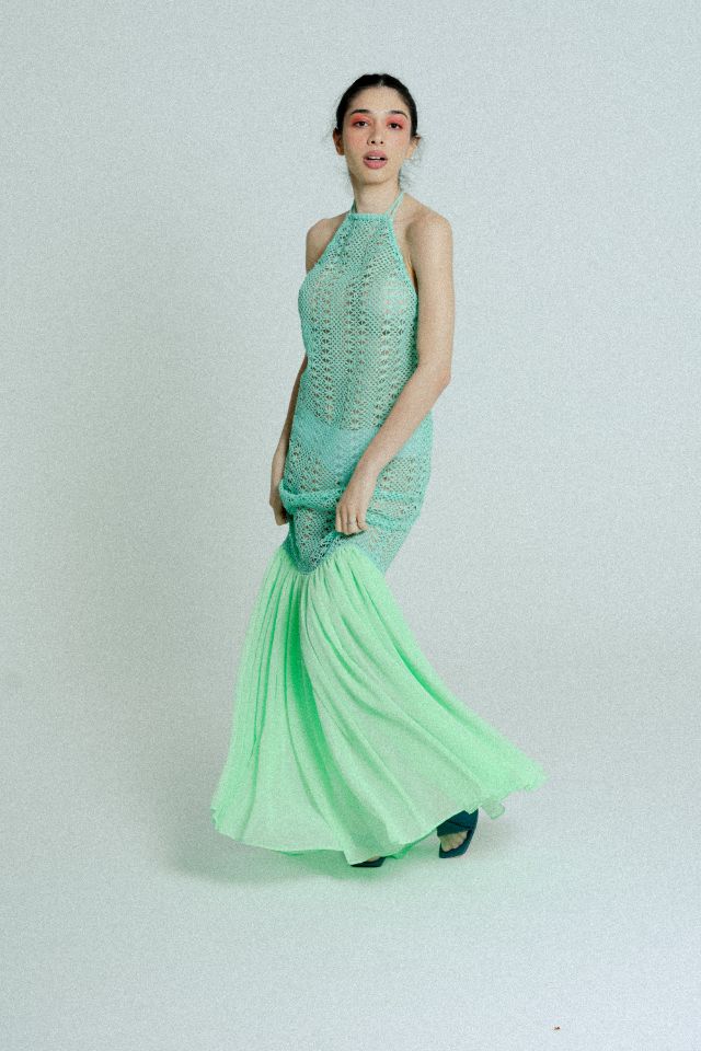 Open Back Cotton Crochet Dress Green on Green - Trending Products 