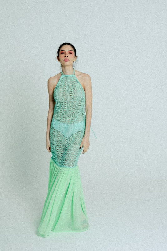 Open Back Cotton Crochet Dress Green on Green - Trending Products 