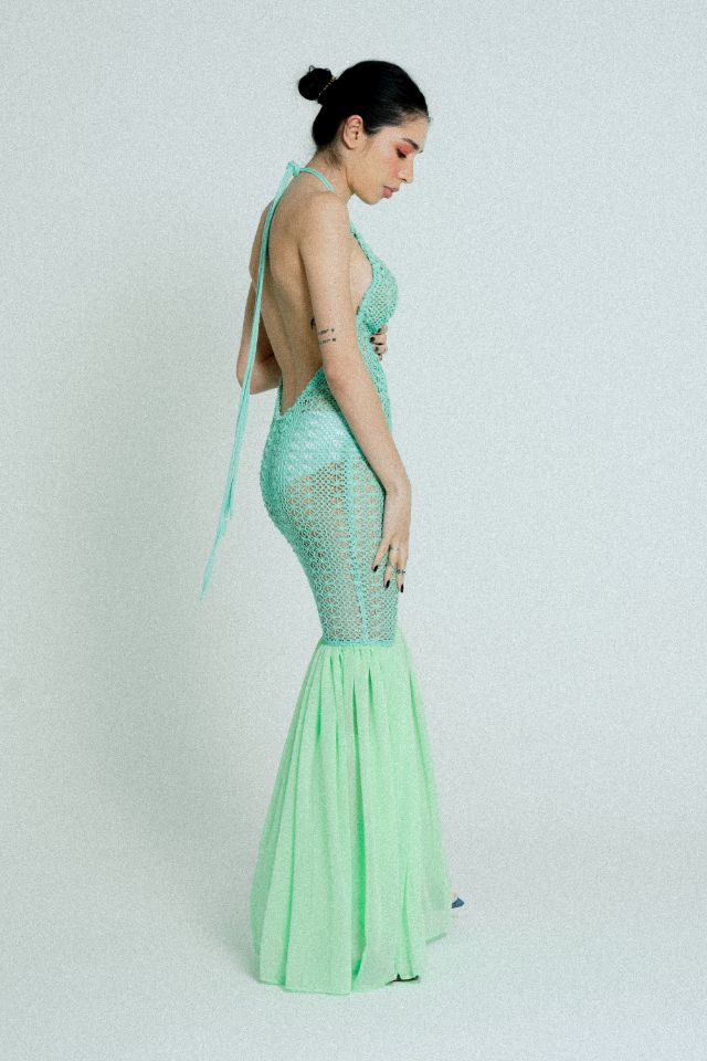 Open Back Cotton Crochet Dress Green on Green - Trending Products 