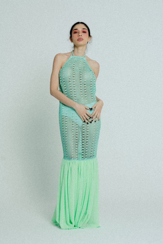 Open Back Cotton Crochet Dress Green on Green - Trending Products 
