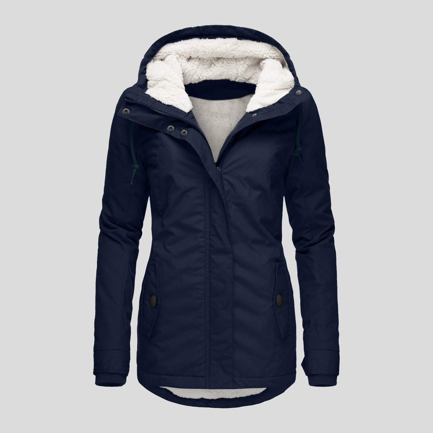 Winter Hooded Solid Color Fleece Jacket for Women – Warm Buckle & Zip-Up Casual Jacket with Pockets - Trending Products 